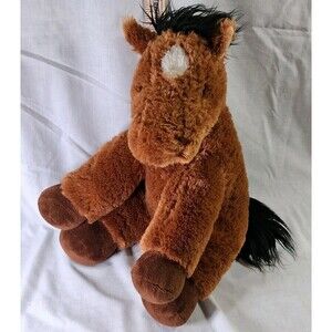Aurora World Plush Brown Horse 15" Soft Shaggy Black Mane Tail White Star